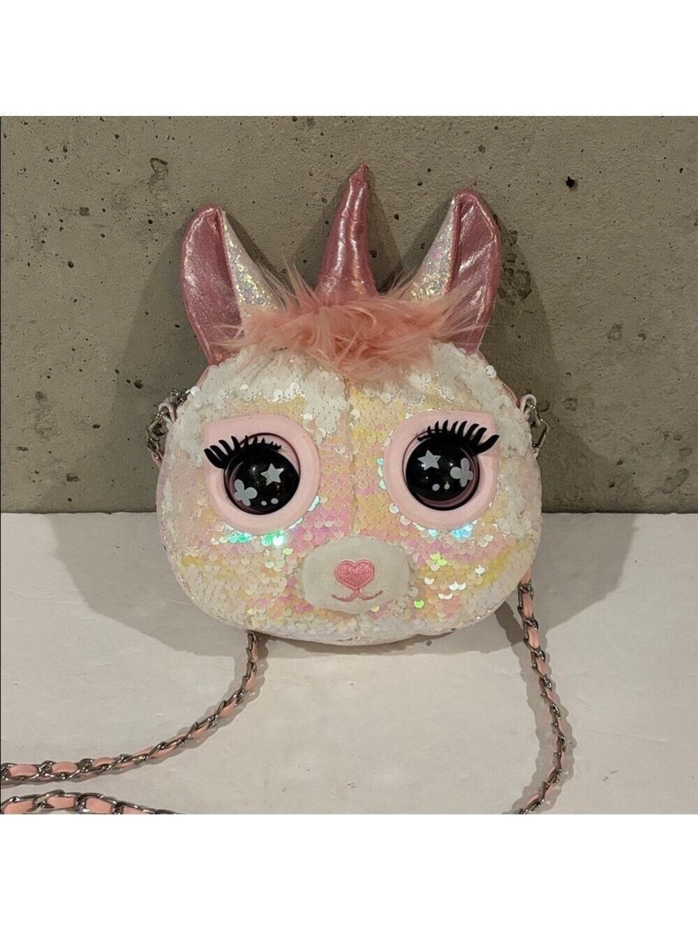Be Bling Glittery Pink and White Sequined Unicorn Purse